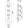 Schéma technique - Façade thermostatique à encastrer SOLE (3-4 voies)