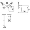 Schéma technique - Façade mitigeur lavabo à encastrer ABC (Avec rosaces bec 150 mm)