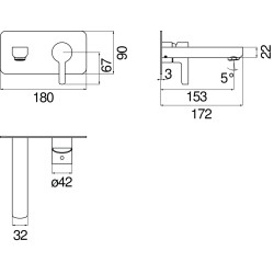 Schéma technique - Façade mitigeur lavabo encastré LIRA (Bec 150 mm)