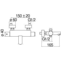 Schéma technique - Mitigeur bain douche thermostatique NEW ROAD (Sans duplex)