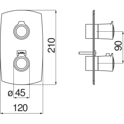 Schéma technique - Façade thermostatique à encastrer SOFÌ (1 voie)
