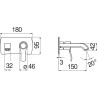 Schéma technique - Façade mitigeur lavabo encastré SOFÌ (Bec 150 mm)