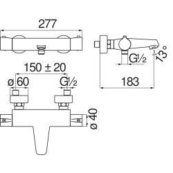 Schéma technique - Mitigeur thermostatique bain douche SKY (Nu)