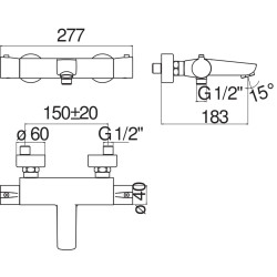 Schéma technique - Mitigeur bain douche thermostatique ACQUAVIVA (Standard)