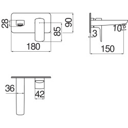 Schéma technique - Façade mitigeur lavabo à encastrer ACQUAVIVA (Bec 150 mm)