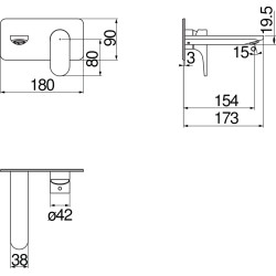 Schéma technique - Façade mitigeur lavabo à encastrer YOYO (Bec 150 mm)