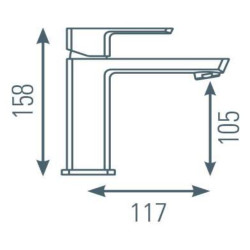 Schéma technique - Mitigeur pour lavabo DOUR laiton brosse - vidage clic-clac laiton assorti