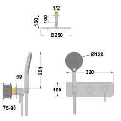 Schéma technique - Formule douche encastrée mécanique douchette 3 jets COX / ORTENCE - réf. 78390