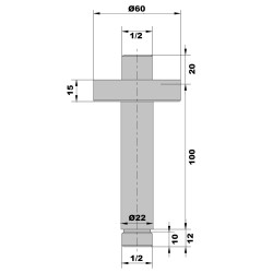 Schéma technique - Bras plafonnier longueur 100 mm PVD laiton brossé