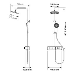 Schéma technique - Colonne de douche Aquanova thermostatique, chromée