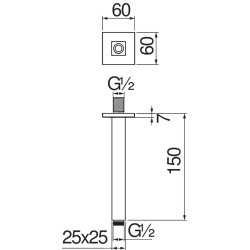 Schéma technique - Bras de douche carré pour plafond 150 mm chrome - réf. AD138/65CR