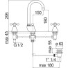 Schéma technique - Mélangeur lavabo 3 trous avec vidage GRAZIA chrome - réf. GRC5012/1CR