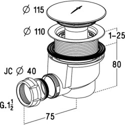 Bonde receveur de douche, Ø 90 mm, capot ABS, sortie horizontale Ø 40 mm