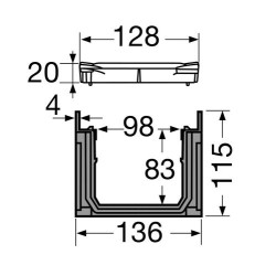 1m caniveau larg.130 grille a15 PVC