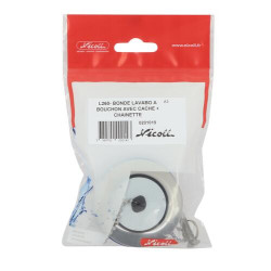 Bonde de lavabo plastique blanc, à joints intégrés à bouchon-chaînette