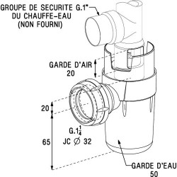 Siphon plastique Groupe de sécurité, entrée G 1", sortie G 1" 1/4, blanc - réf. 0201169