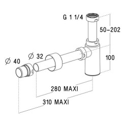 L311N-Siphon de lavabo, design ABS noir mat, Ø 32/40 mm