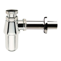 Siphon laiton chromé brillant, Ø 32 mm, sortie murale et rosace chromée