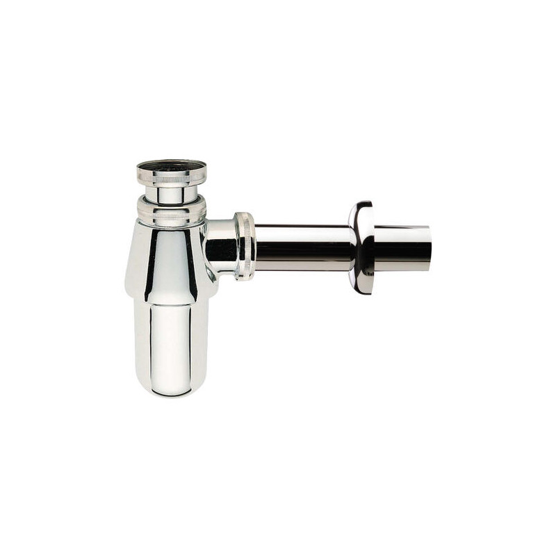 Siphon laiton chromé brillant, Ø 32 mm, sortie murale et rosace chromée
