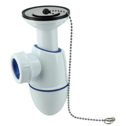 Bonde avec siphon lavabo Ø32 mm, à joint intégré avec bouchon chaînette