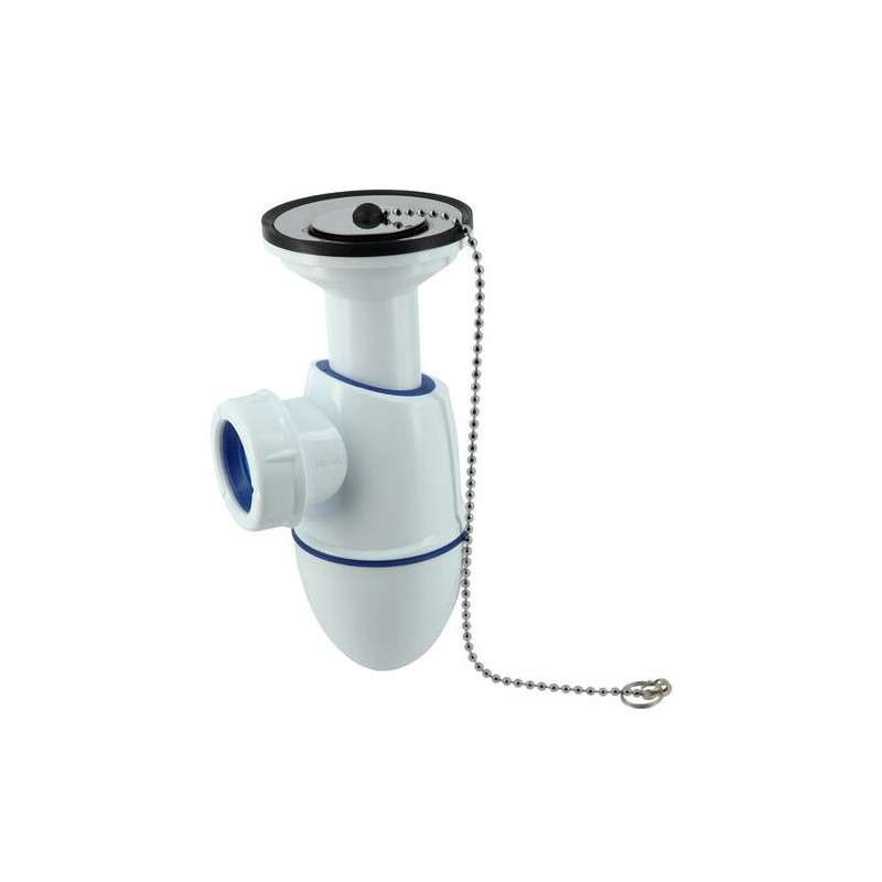 Bonde avec siphon lavabo Ø32 mm, à joint intégré avec bouchon chaînette