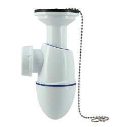 Bonde avec siphon lavabo Ø32 mm, à joint intégré avec bouchon chaînette