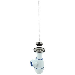 Bonde avec siphon lavabo Ø32 mm, à joint intégré avec bouchon chaînette