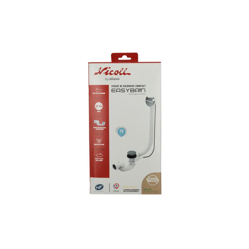 Vidage baignoire EASYBAIN® à câble 650 mm, volant et clapet laiton chromé