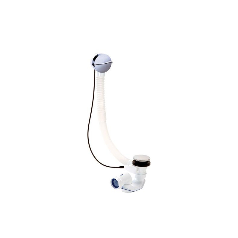 Vidage baignoire EASYBAIN® design WAVE à câble, volant et clapet ABS chromé