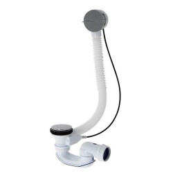 Vidage baignoire EASYBAIN® design WAVE à câble, volant et clapet ABS chromé