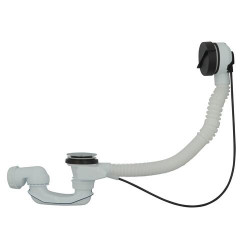 Vidage baignoire EASYBAIN® design WAVE à câble, volant et clapet ABS noir mat