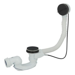 Vidage baignoire EASYBAIN® design WAVE à câble, volant et clapet ABS noir mat