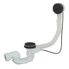 Vidage baignoire EASYBAIN® design WAVE à câble, volant et clapet ABS noir mat