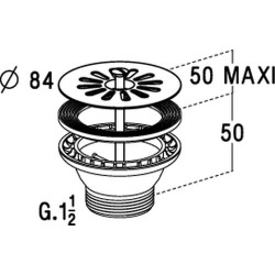 Bonde et vidage plastique à grille pour éviers 1 cuve, Ø 84 mm, perçage 60 mm
