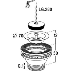 Bonde plastiqu, Ø 70 mm, éviers inox, 1 cuve, en polypropylène blanc