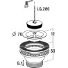 Bonde plastiqu, Ø 70 mm, éviers inox, 1 cuve, en polypropylène blanc