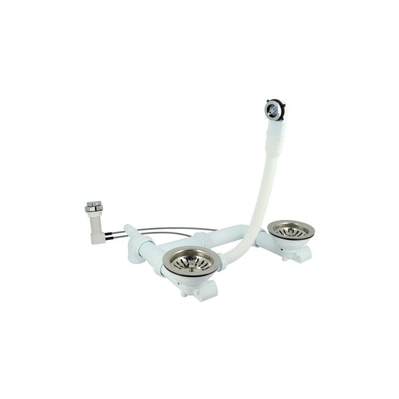 Bondes pour éviers tous matériaux pour 2, à panier Ø 114, 2 commandes automatiques