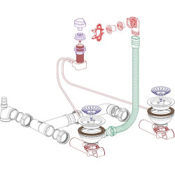 Bondes pour éviers tous matériaux pour 2, à panier Ø 114, 2 commandes automatiques