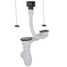 Vidage complet plastique pour éviers inox 2 cuves, perçage 50 mm