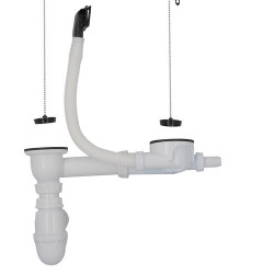 Vidage complet plastique pour éviers inox 2 cuves, perçage 50 mm