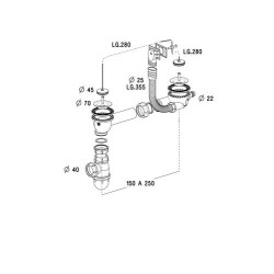 Vidage complet plastique pour éviers inox 2 cuves, perçage 50 mm