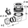 Bonde receveur de douche, Ø 60 mm, sortie horizontale Ø 40 mm, à grille