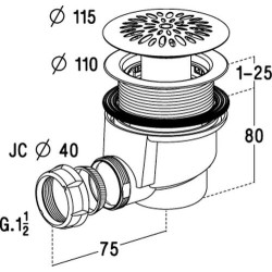 Bonde receveur de douche, Ø 90 mm, sortie horizontale Ø 40 mm, grille inox