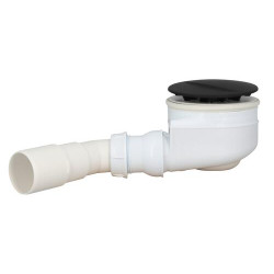 Bonde receveur douche TURBOFLOW®, Ø90 mm, capot ABS noir mat, sortie horizontale