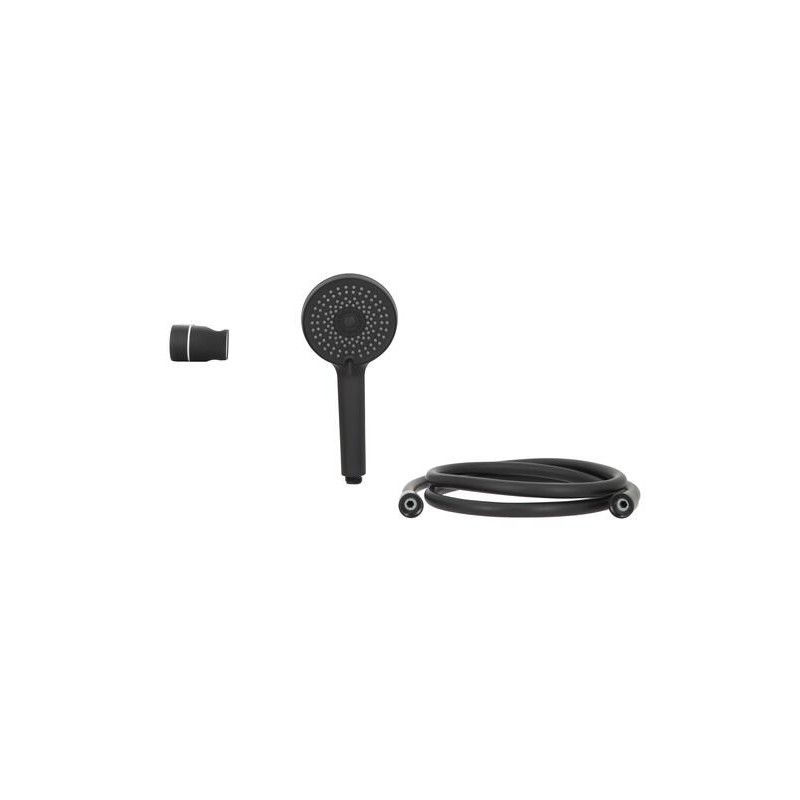 Set de douche BLACK, noir mat, 3+1 jets, support mural articulé, flexible 1,75 m