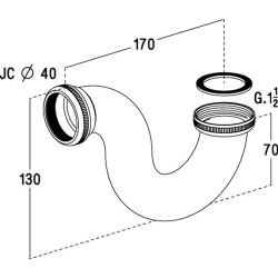 Siphon pour évier et baignoire forme "P", laiton, grand débit, Ø 40 mm