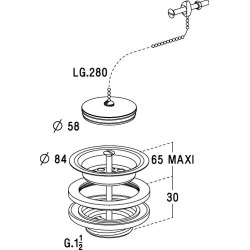 Bonde corps laiton pour éviers grès et synthèse 1 cuve, perçage Ø 60 mm