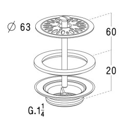 L2263-bonde grille d63 inox -corps laiton
