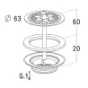 L2263-bonde grille d63 inox -corps laiton