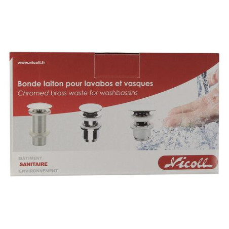 Bonde de lavabo laiton design clic-clac, pour vasques avec trop-plein - réf. 0501084
